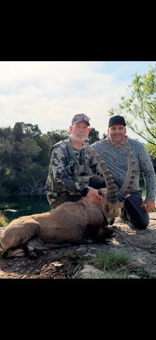 Hunters with a Nubian Ibex taken at BarBell Ranch in Sweetwater, TX.