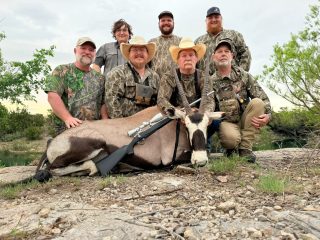 Hunters with a gemsbok taken at BarBell Ranch in Sweetwater, TX.